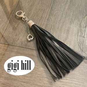 Gigi Hill Key Chain Bag Charm Faux Leather Tassel Black & Silver-tone
